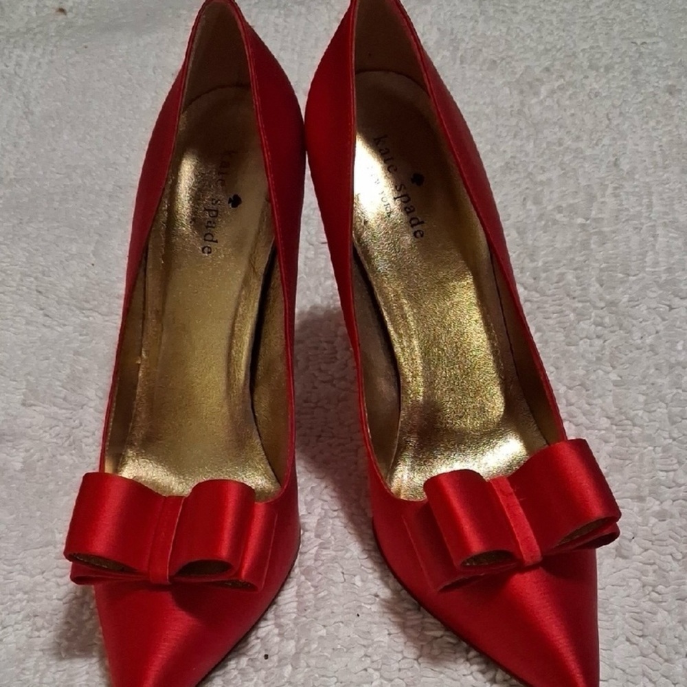 Kate Spade Red Satin Heels with Bow - Picture 12 of 12